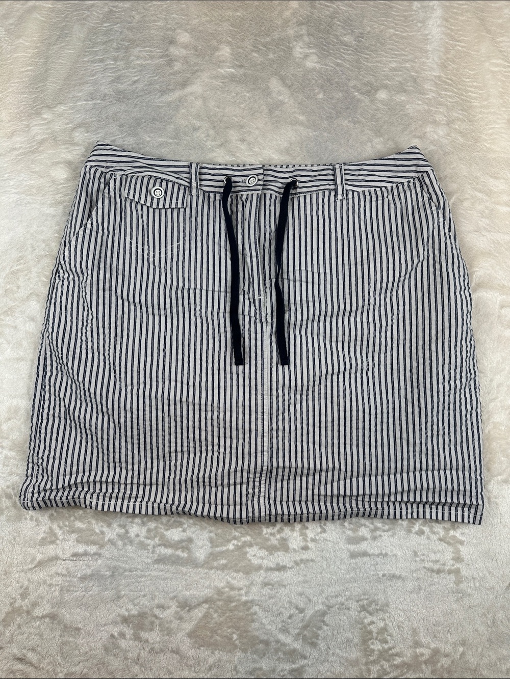 Karen Scott Womens Skort Size 14 Blue White Striped Seersucker Drawstring